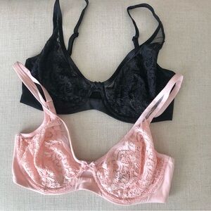 Victoria’s Secret Mesh Lace Unlined Demi Bras Pink Black